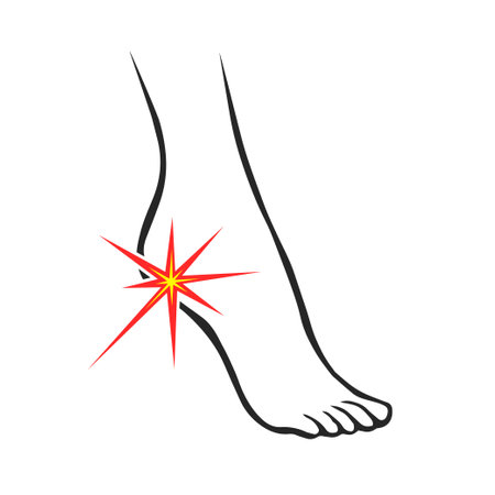 Leg with heel pain. Orthopedic disease plantar fasciitis. Vector isolated outline illustrationのイラスト素材