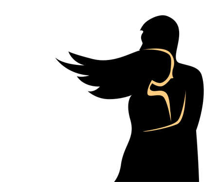 Silhouette of a couple in love in an embrace. Young man and woman. Vector isolated illustration on a white backgroundのイラスト素材