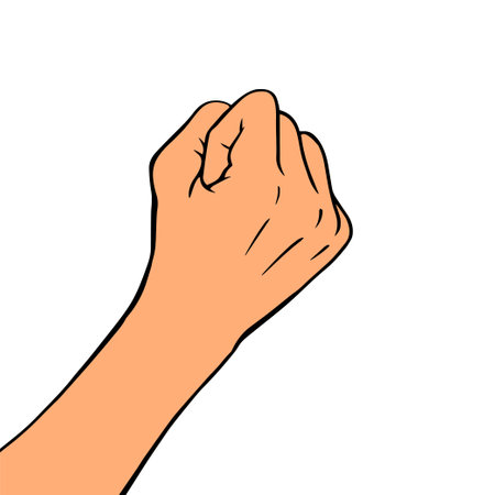 Female threatening hand fist on a white background. Protest or threat gesture. Cartoon vector illustration hand drawnのイラスト素材