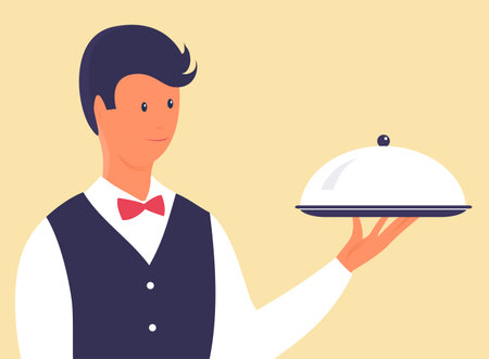Man waiter with a dish in his handのイラスト素材