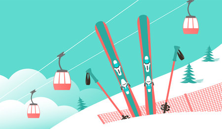 Illustration ski winter resort with cable carのイラスト素材