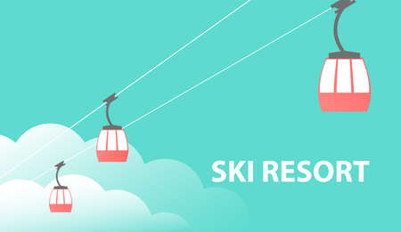 Illustration ski winter resort with cable carのイラスト素材