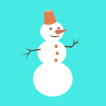 Cheerful cute snowman on a blue backgroundのイラスト素材