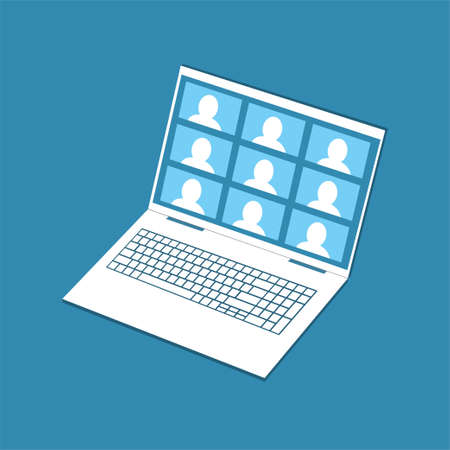 Illustration laptop with business videoconference on screenのイラスト素材