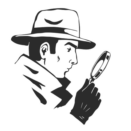 Male detective with a magnifying glass in his handのイラスト素材