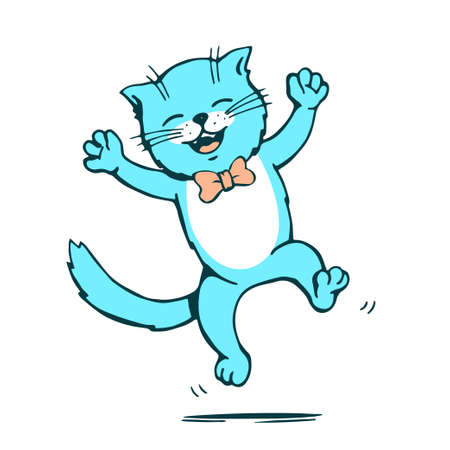 Cartoon cat with bow tie jumping with happinessのイラスト素材