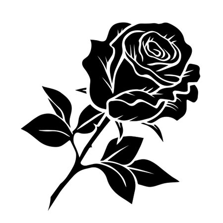 Silhouette of a black rose on a white background.のイラスト素材