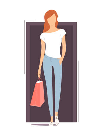 Illustration of a young modern girl goes shoppingのイラスト素材