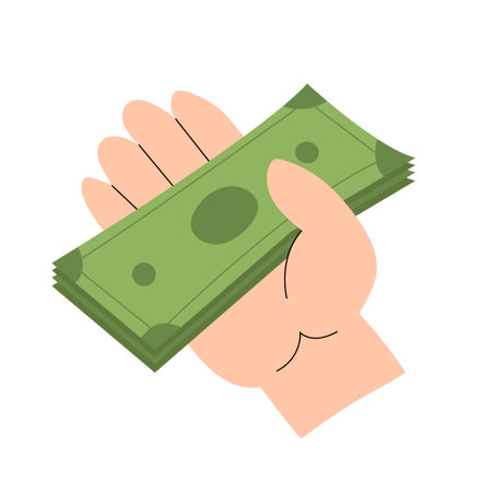paper bill in hand. Cashback, financial help and support. currency concept. Vector isolated flat illustration. white backgroundのイラスト素材