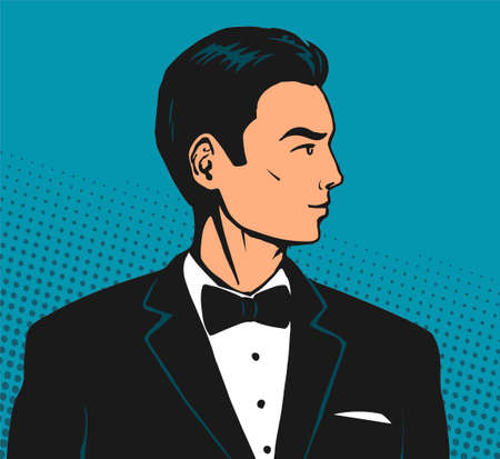 Drawing portrait of an elegant gentleman in bow tieのイラスト素材
