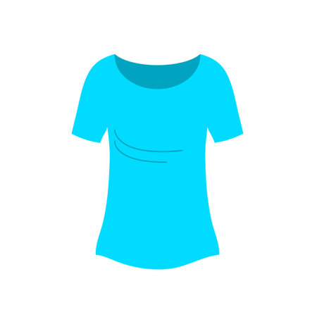 Women blue summer t-shirt. shopping and sales. Fashion and women wardrobe. Beautiful casual wear. Design template clothing. Vector illustration isolated on white backgroundのイラスト素材