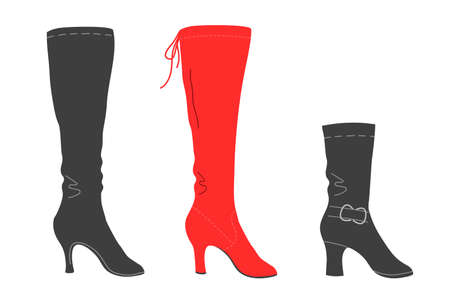 Women shoe set. high heels. Female seasonal elegant shoes. Black and red color. Fashionable modern clothes and accessories. foot fashion beauty. Vector illustration isolated on white backgroundのイラスト素材