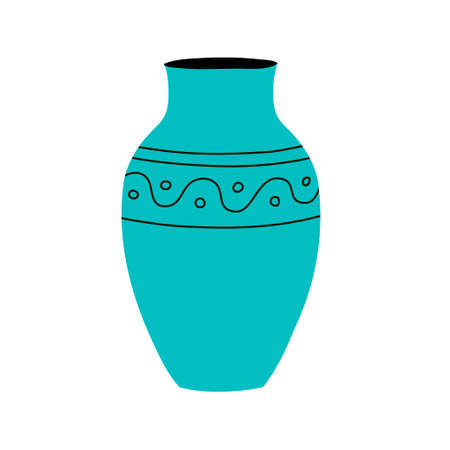 Decorative vase for home flowers with a striped pattern. plant blue pot. Element of a room interior. Ancient style and design. Flat vector illustration isolated on white backgroundのイラスト素材