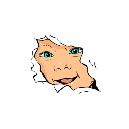 Small baby with a smile on face. active child. Cheerful little playful. Plays children hide and seek. happy childhood. Cartoon vector art illustration isolated on white background. hand drawn styleのイラスト素材