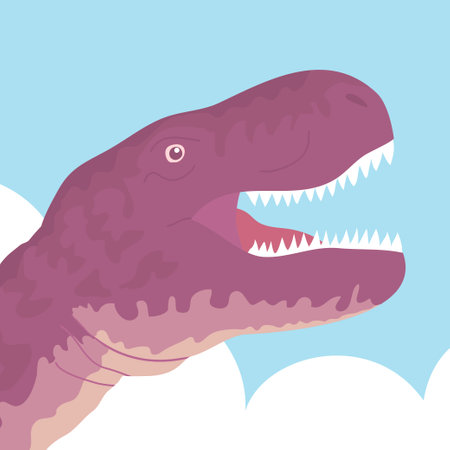 Predatory dinosaur tyrannosaurus rex of the Jurassic period. Monster head with teeth. carnivorous lizard. Prehistoric strong hunter. wild landscape. cartoon vector illustrationのイラスト素材