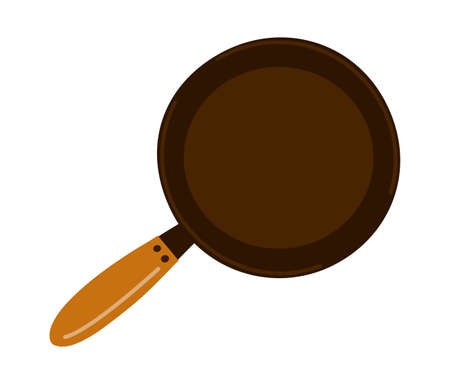 Frying pan with handle. Utensils for cooking. Metal frying pan. kitchen accessory. Flat vector illustration isolated on white backgroundのイラスト素材