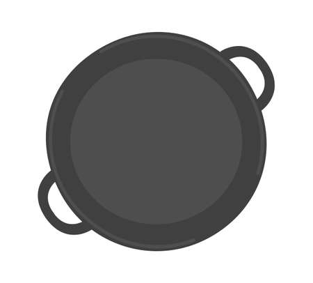 Frying pan with handle. Utensils for cooking. Metal frying pan. kitchen accessory. Flat vector illustration isolated on white backgroundのイラスト素材