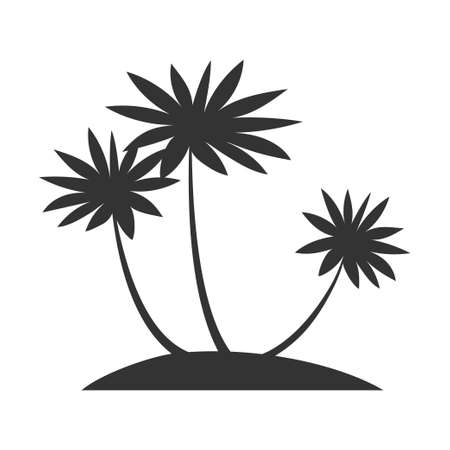Desert island with palm trees. black silhouette. tropical wildlife. Icon,  template element for design. Vector illustration isolated on white backgroundのイラスト素材