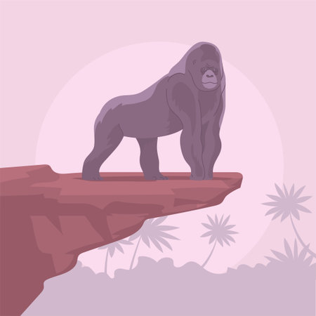 Big gorilla monkey. Standing on a rock. tropical jungle. Anthropoid primate. great ape. wild african...
