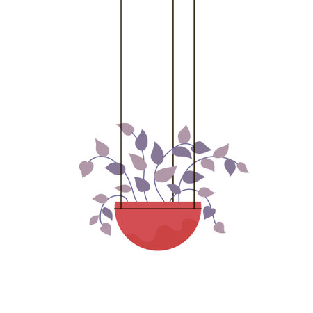 Decorative home flower. Pot with plant. Stem with leaves. Object of a room interior. Flat vector illustration isolated on white backgroundのイラスト素材