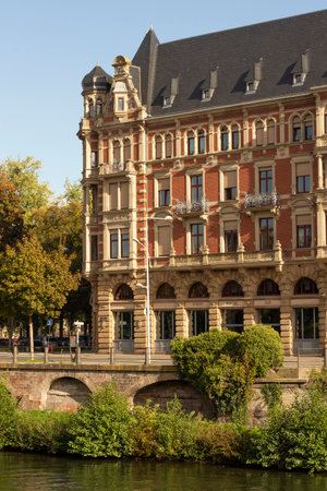 Strasbourg, France. October 8, 2022. La Gallia majestic building. university residence. On the bank of the river. Sunny dayのeditorial素材