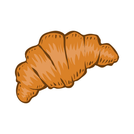 Line drawing of a French croissant. morning breakfast. Bakery and cafe design. Vector illustration isolated on a white background. hand drawn sketchのイラスト素材