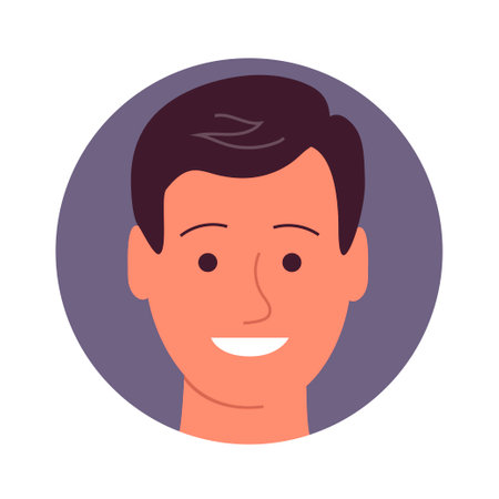 Portrait of a cheerful young man with a happy smile. Avatar male. Flat vector illustration isolated on white backgroundのイラスト素材