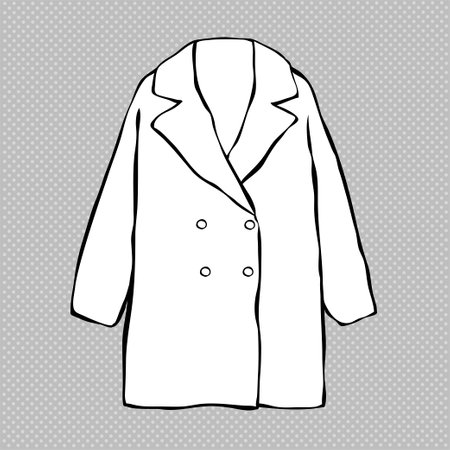 female coat. fashionable clothing. beauty and fashion. clothing design. Modern women wardrobe. active lifestyle. Vector black and white art illustrationのイラスト素材