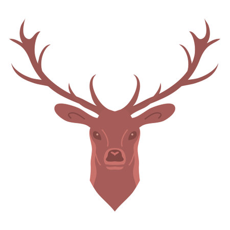 Red deer head with big antlers. standing and looking. Forest herbivore animal. Faina and wildlife. Flat vector illustration isolated on white backgroundのイラスト素材