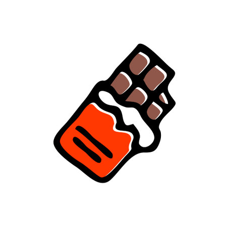 Art icon of chocolate. Delicious chocolate bar in an open package. sweet dessert. Cartoon vector illustration isolated on white background. hand drawn outlineのイラスト素材