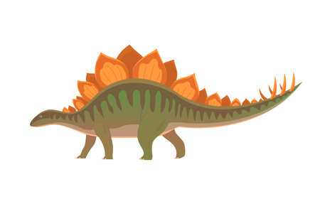 Large stegosaurus lizard. Tail with spikes. Herbivorous dinosaur of the Jurassic period. Prehistoric pangolin. Cartoon vector illustration isolated on white backgroundのイラスト素材