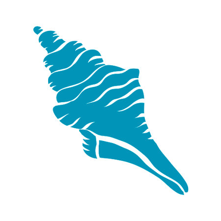 Snail seashell. marine underwater twisted seashell. spiral shape. Undersea mollusk. animal and wildlife. blue silhouette. Vector illustration isolated on white backgroundのイラスト素材