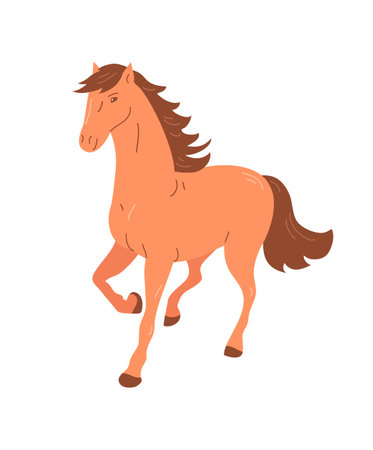 Horse brown mustang. A beautiful elegant animal with a mane and hooves. Sport and hippodrome. Vector illustration isolated on white backgroundのイラスト素材