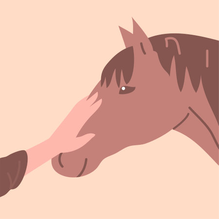 human and horse. A beautiful elegant animal with a mane and hooves. Friendship and care for animals. Sport and hippodrome. cartoon vector illustrationのイラスト素材