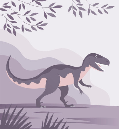 Velociraptor with dangerous claws. Predatory dinosaur of the Jurassic period. Strong hunter raptor. Prehistoric landscape and pangolin. cartoon vector illustrationのイラスト素材