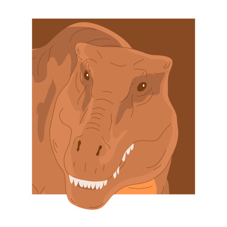 Predatory dinosaur tyrannosaurus rex of the Jurassic period. Portrait scary head monster. carnivorous lizard. Prehistoric strong dino hunter. wild landscape. cartoon vector illustrationのイラスト素材