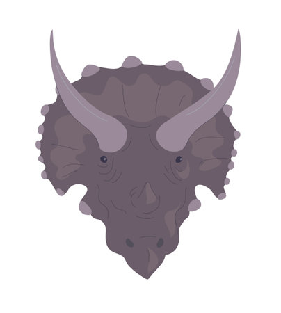 Triceratops head with formidable horns and hood. Herbivore strong dinosaur of the Jurassic period. big lizard. Cartoon vector illustration isolated on white background. Picture for paleontologyのイラスト素材