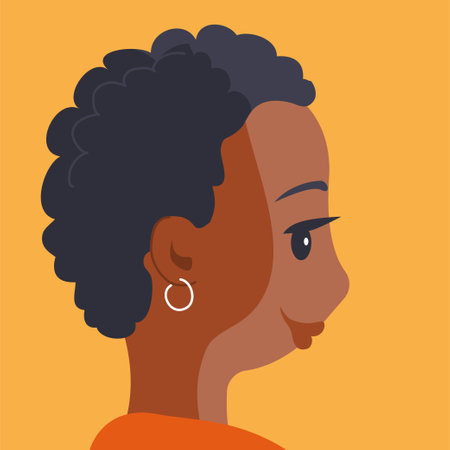 Portrait of a young African American woman. A welcoming smile on your face. brunette hair. Avatar female consultant. flat vector illustrationのイラスト素材