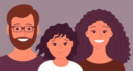 Happy family couple with a child. Father, mother and little daughter. welcome gesture. flat vector illustration peopleのイラスト素材