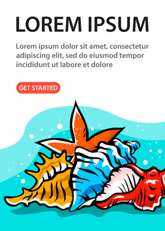Colorful seashells and starfish set. Snail seashell. marine underwater twisted seashell. Undersea mollusk. animal and wildlife. Cartoon vector art illustration hand drawn. Design for website, bannerのイラスト素材