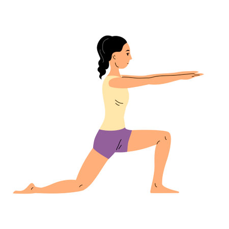A beautiful girl is engaged in gymnastics. Body workout fitness. therapy and recovery. Health and beauty concept. Vector isolated flat illustration on a white backgroundのイラスト素材