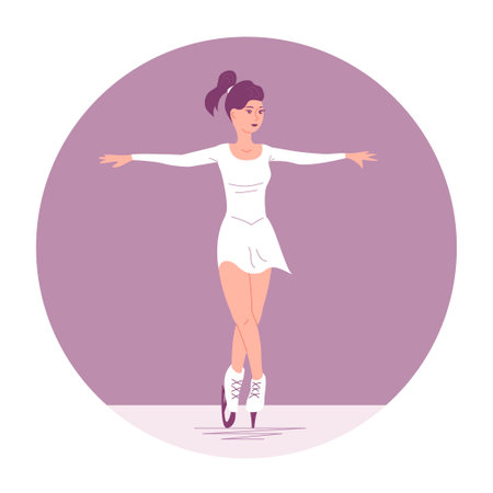 A beautiful young woman is skating on ice. Figure skater training. Winter sport and recreation. Flat vector illustrationのイラスト素材