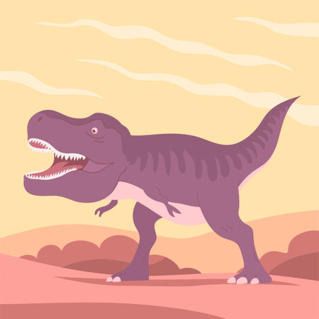 Predatory dinosaur tyrannosaurus of the Jurassic period. Carnivorous scary lizard. Big t rex. Prehistoric strong hunter. Cartoon vector illustrationのイラスト素材