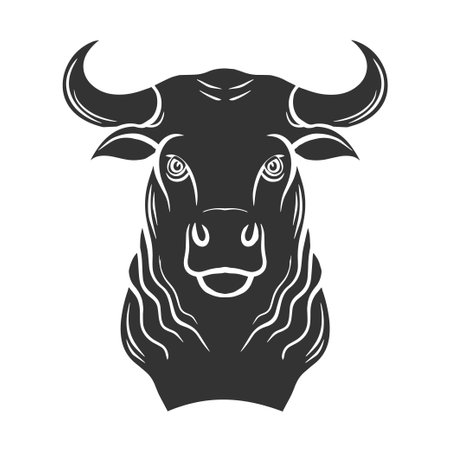 Elegant buffalo pattern. Bull head with horns. Strong horned animal. Vector art illustration. Black silhouette. Hand drawn emblemのイラスト素材