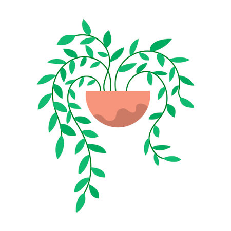Decorative home flower. Pot with green plant. Object of a room interior. Flat vector illustration isolated on white backgroundのイラスト素材