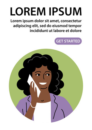 Girl talking on the phone. Business, communication and modern lifestyle. Flat vector illustration isolated on white background. Design for website, banner, posterのイラスト素材