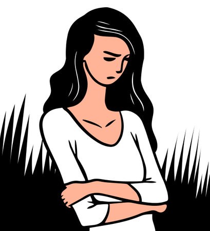 Young woman sad. Hurt feelings and anger. Vector illustration drawing. Hand drawn style pop artのイラスト素材