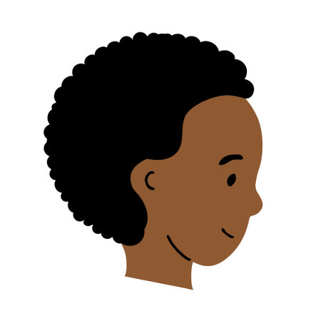 Portrait of a little happy boy. A smile on his face. Joyful african american child. Happy childhood. Flat vector art illustration isolated on white backgroundのイラスト素材