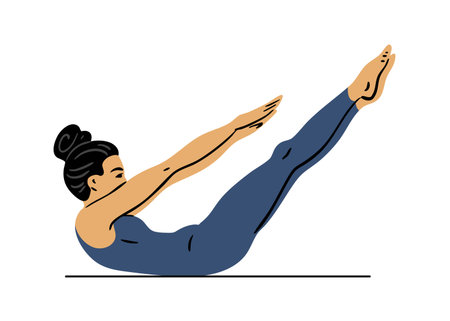 Young woman doing gymnastics. Girl doing fitness exercises. Stretching and pilates pose. Sport, body beauty and health. Vector illustration isolated on white backgroundのイラスト素材