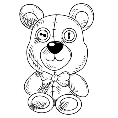 Cute teddy bear black and white vector image, animal doll collection, doll collectionのイラスト素材